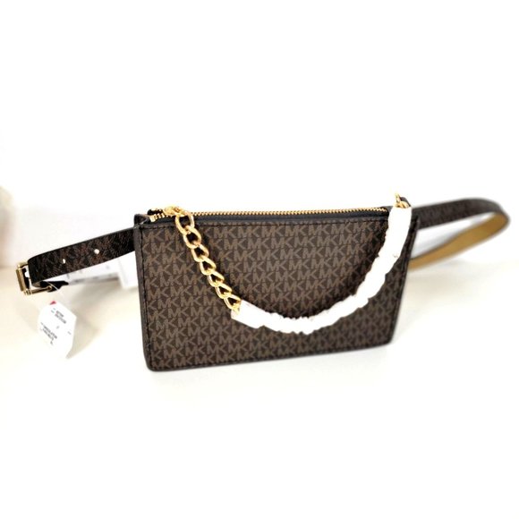 New - MICHAEL KORS Belt Bag with Pull Chain Chocolate Size M - Picture 3 of 16